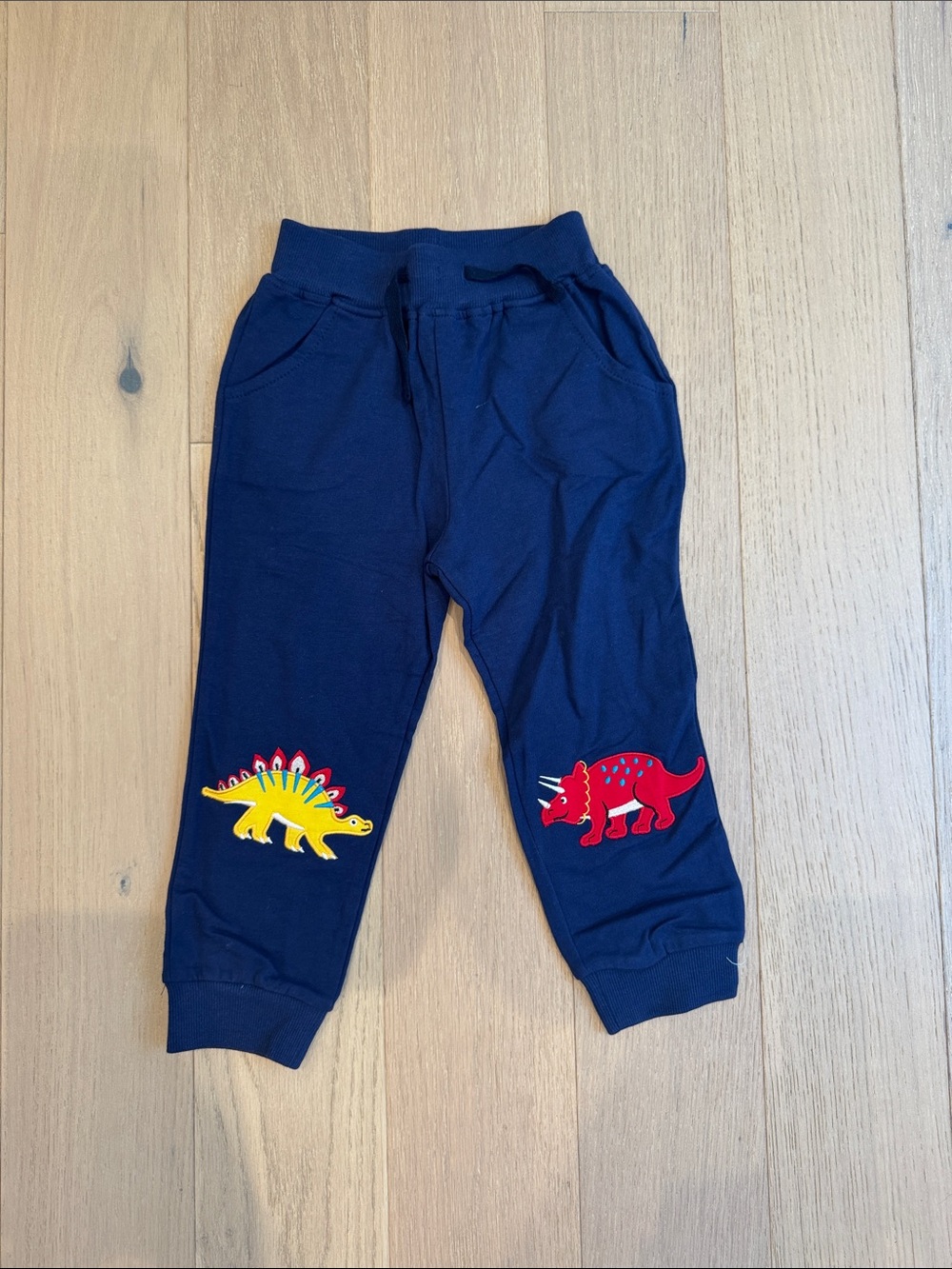 Kids Navy Dino Sweatpants with Yellow & Red Dino Patches